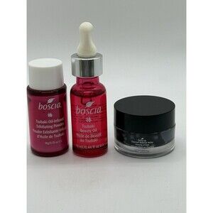 Boscia Tsunami Beauty Oil 0.44oz, Exfoliating Powder 0.35oz,Makeup Remover 0.5oz